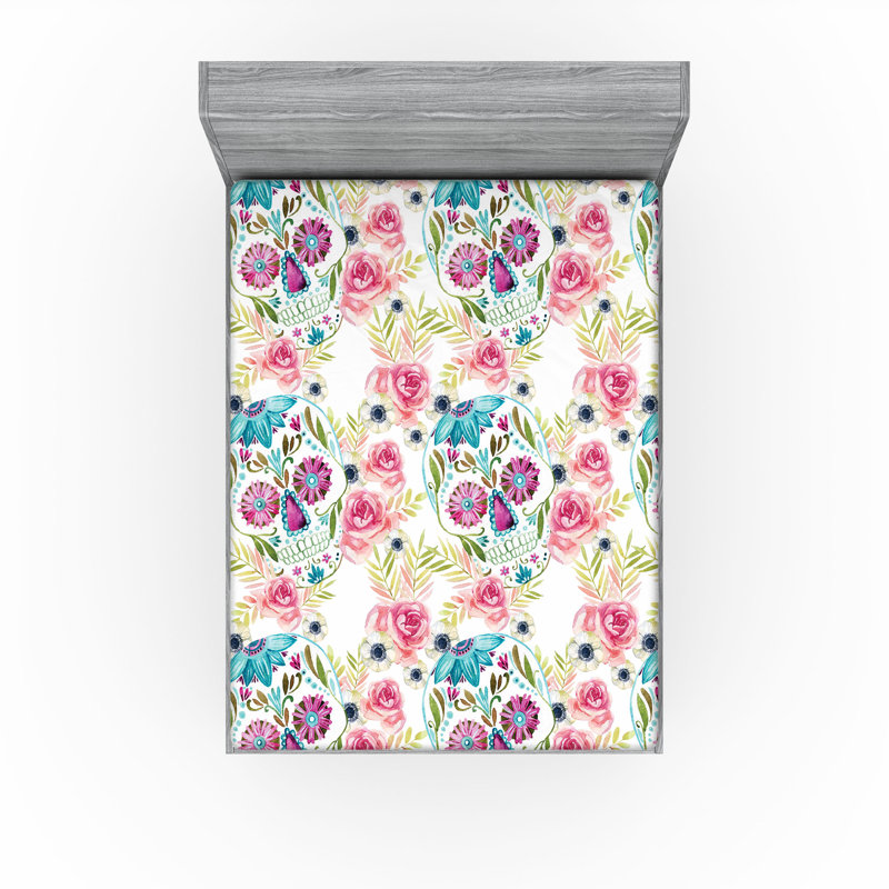 Drap-housse Ambesonne, Drap-housse de taille très grand, Rose pastel, turquoise / floral