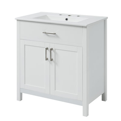 Meuble-lavabo de 30 pouces avec lavabo en céramique et beaucoup de rangement - le choix parfait pour les petites salles de bain et les armoires de rangement