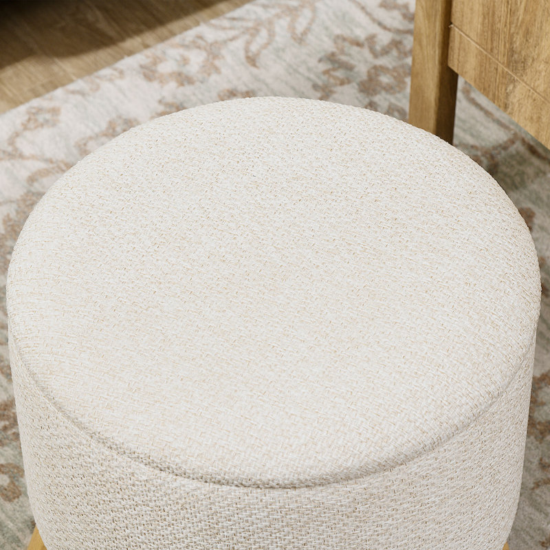 Repose-pieds avec rangement, repose-pieds rond et tabouret, Blanc, crème