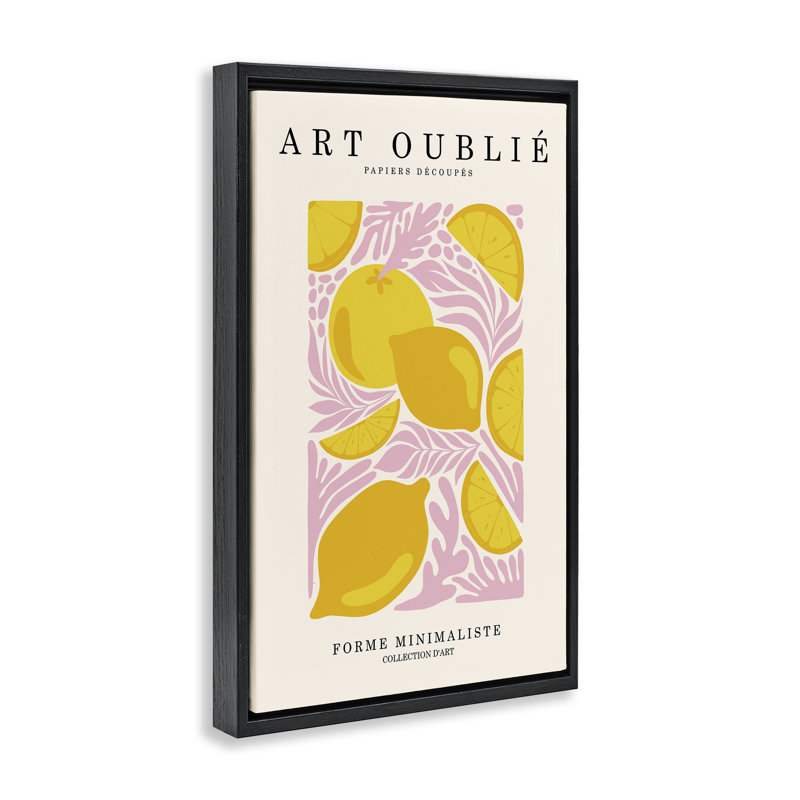  Lemons on Pink Florals Framed Floater Canvas by Incado, H 31 po x l 21 po, Cadre flottant noir de jais