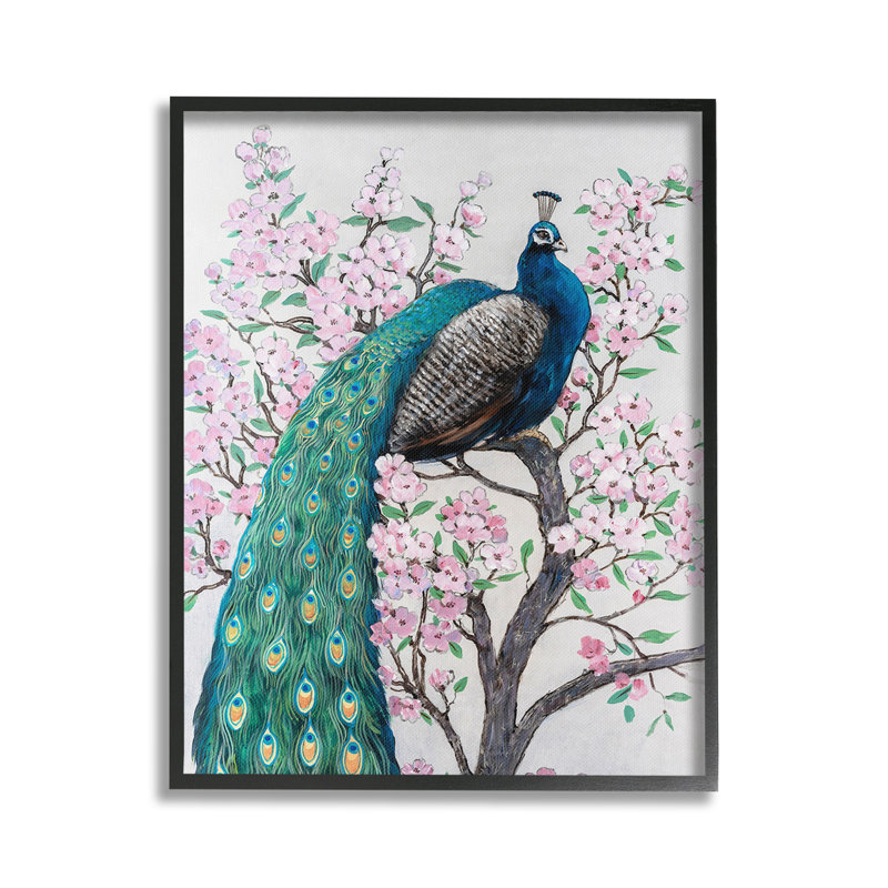 Paon perché sur des fleurs, art mural par Tim Ottoole, 20" H x 16" W