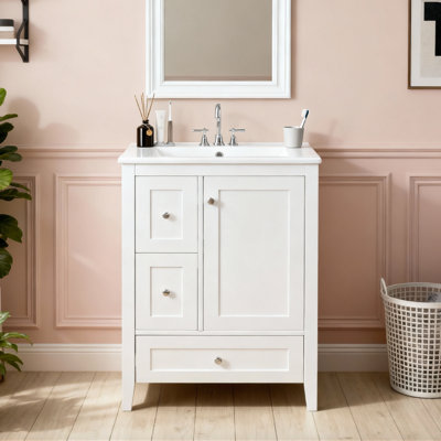Meuble-lavabo 24 po avec lavabo en céramique, 3 tiroirs et tablette réglable