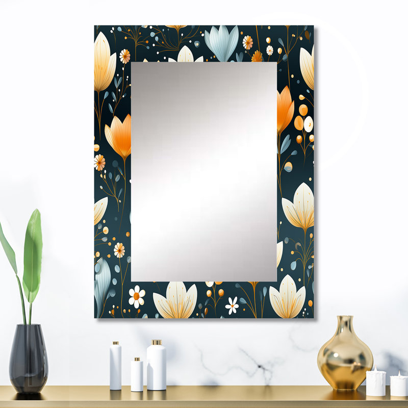 Arvi Scandinavian Botanical Collage - botanical  Unique Wall Mirror, Botanical Mirror, Printed Metal Art, 32" x 24"