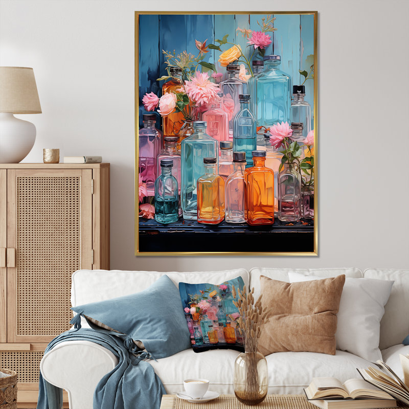 Élixir de toilette - Parfum d'art mural, Cadre flottant doré, H 32 po x l 24 po x P 1 po