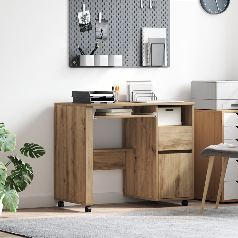 Computer Desk Engineered Wood Compact Drawers, Artisan Oak