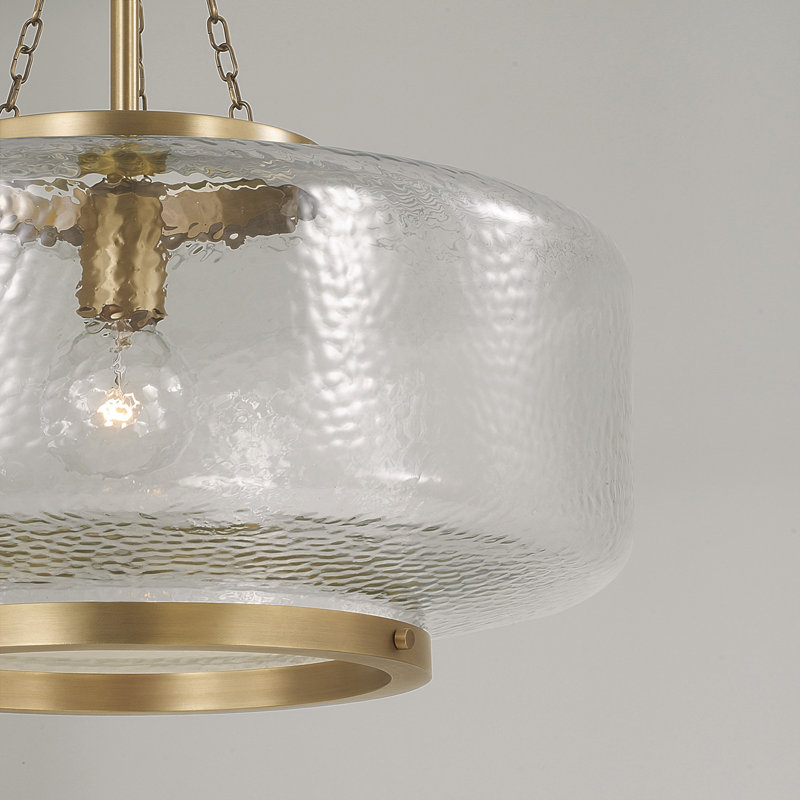 19.75" W x 20.25" H 1-Light Cloche Pendant in Aged Brass with Organic Hammered Glass
