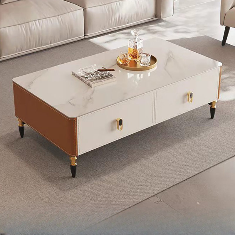 Light luxury rectangular coffee table, 15.7" H x 47.2" L x 23.6" W, Brown