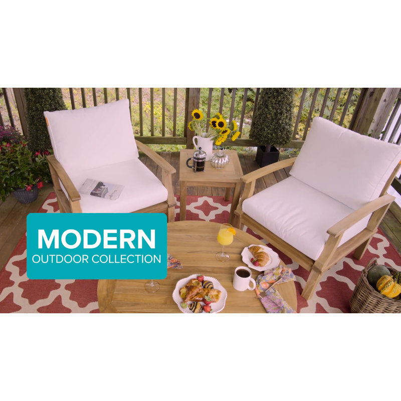 Natural Teak Wood Outdoor Patio Ottoman with White Cushion