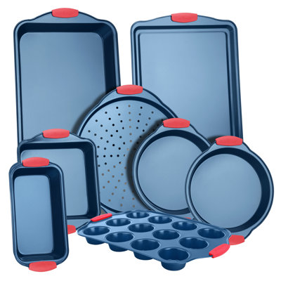 NutriChef 8 Piece Nonstick Deluxe Blue Carbon Bakeware Set