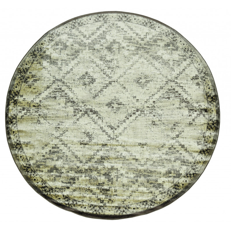 Tapis gris rond 8 po Dhurrie