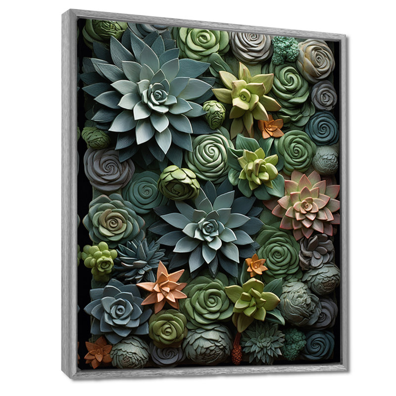 «Jelisia Green Succulents Natures», reproduction sur toile, H 40 po x l 30 po x P 1,5 po, Encadrement argenté