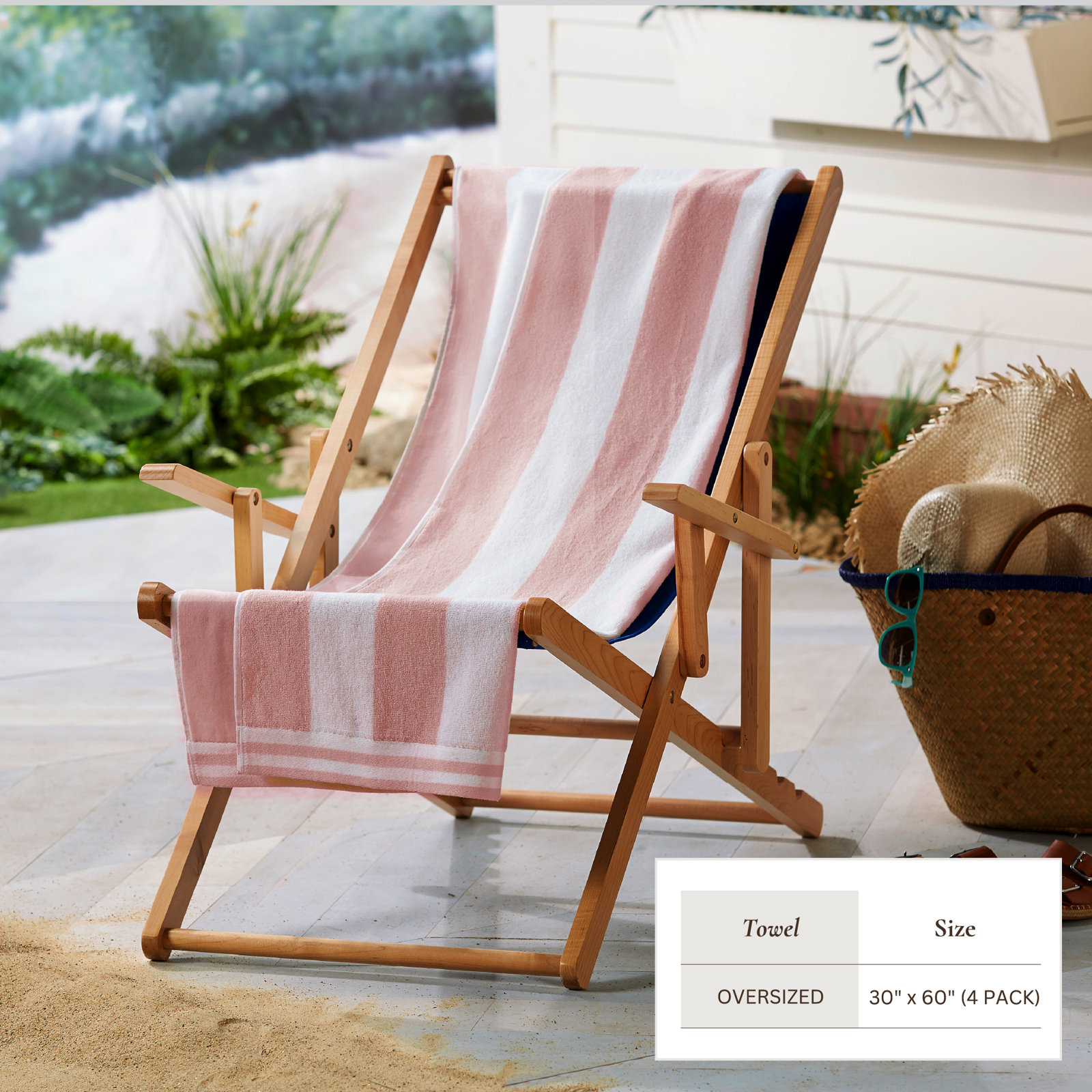 4-Piece Cotton Beach Towel Set, Multi - Linen, Blue, Eucalyptus, Rose  
