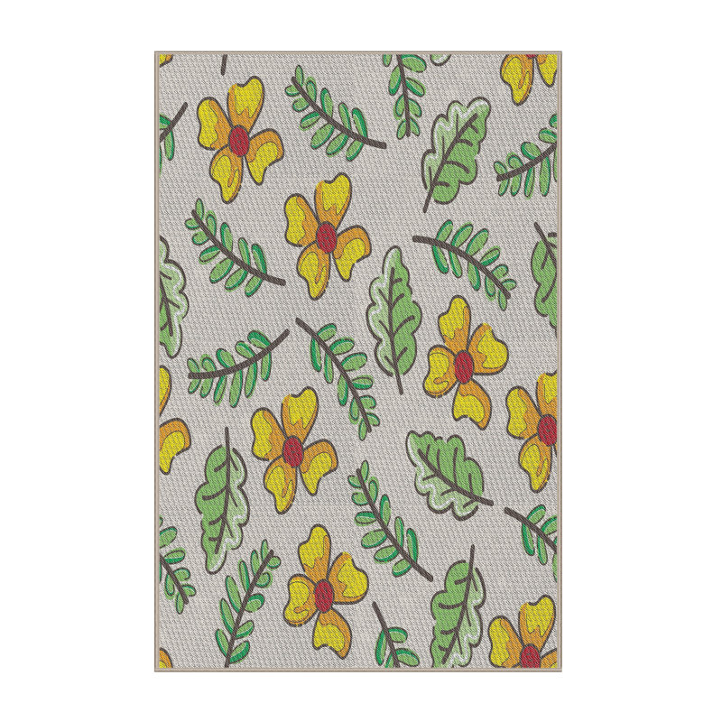 Tapis beige/jaune/vert à motif, Rectangle 2 pi x 5 pi