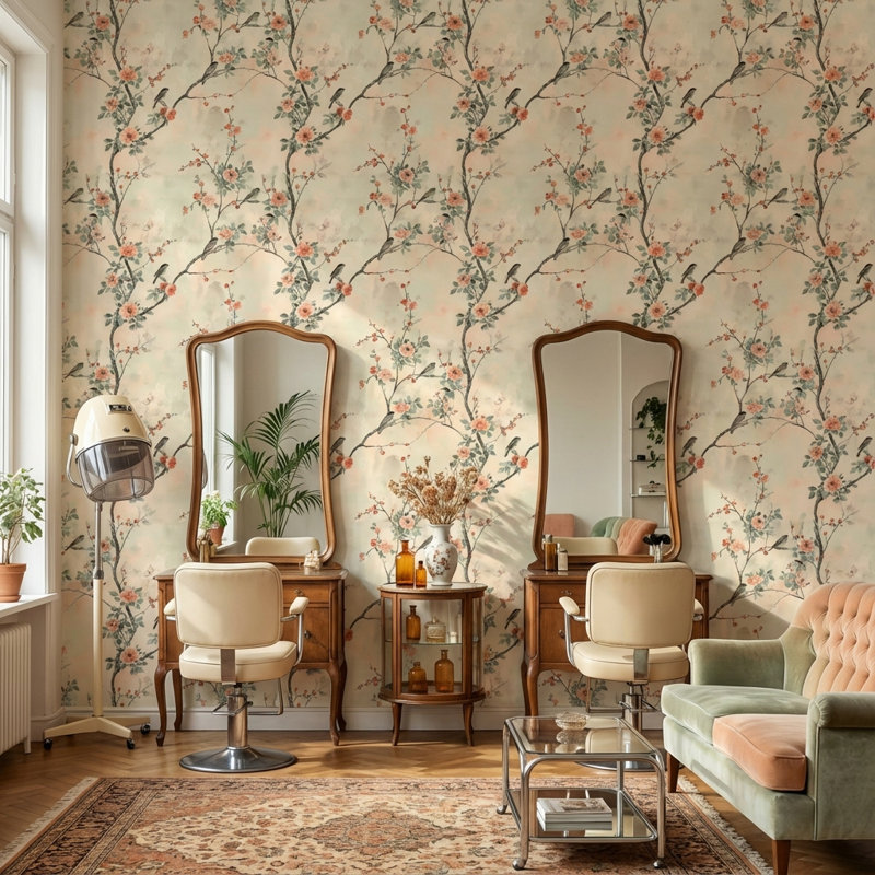 Papier peint floral, oiseaux, décoration murale traditionnelle, Peler et coller
