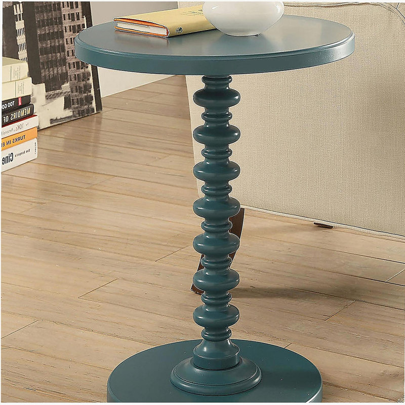 Teal Round Wooden Side Table, Teal