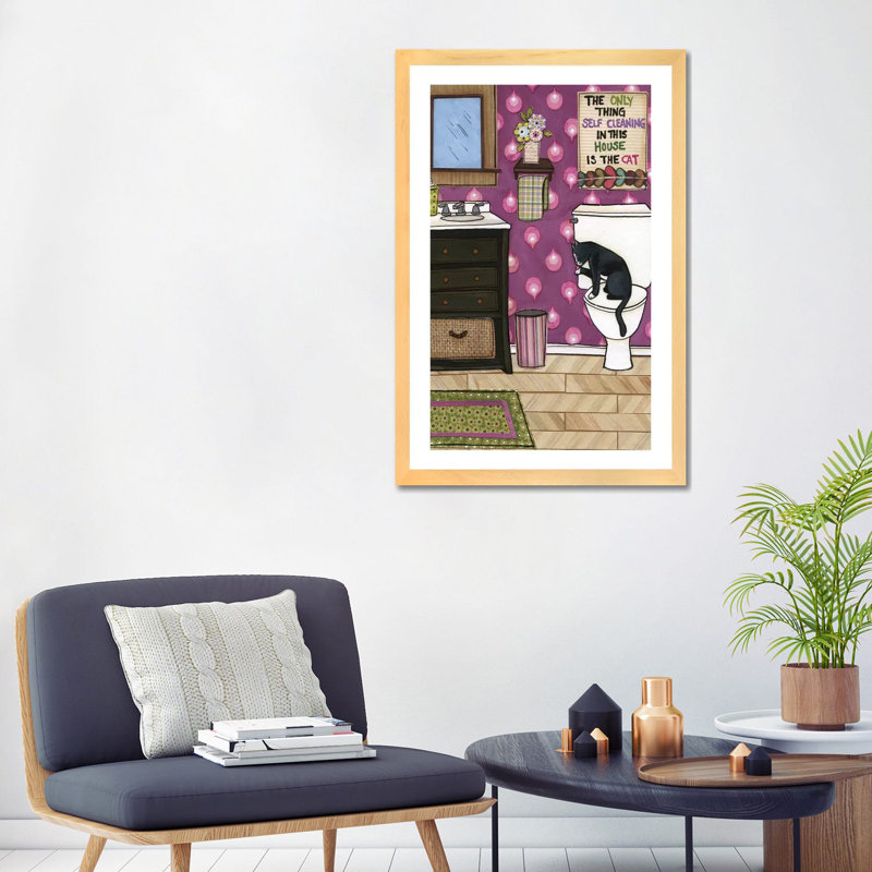 " Self Cleaning " by Jamie Morath, 32" H x 24" W x 1" D, Beige Wood Framed Paper, White