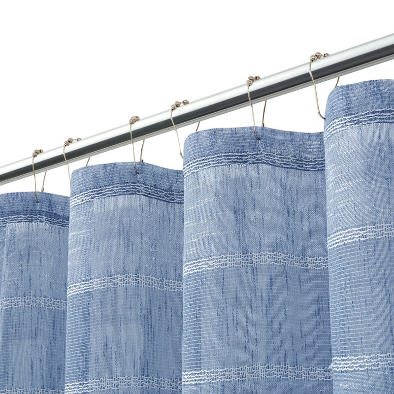Rideau de douche rayé en polyester brodé, Bleu