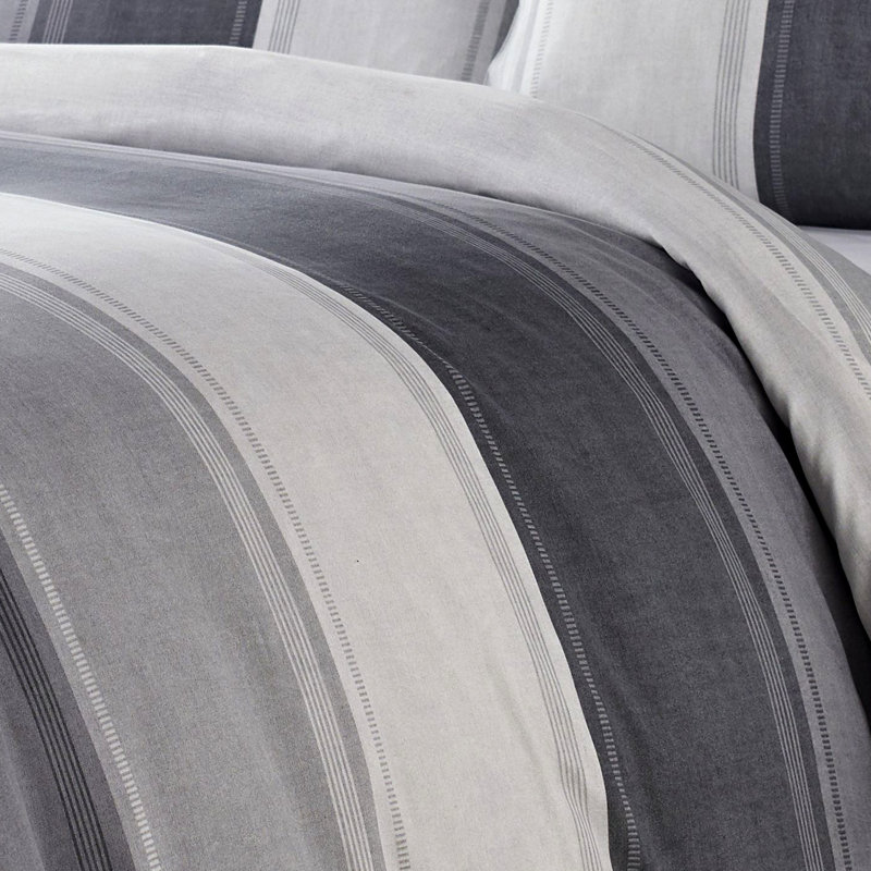 Polyester Striped Duvet Cover Set with Pillowcases, Grey, Double Duvet Cover