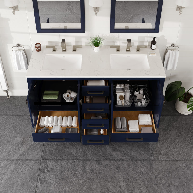 Meuble-lavabo double 60 po avec plateau Minnich