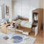 Lit plateforme double en bois avec 6 tiroirs, bureau, tablettes et garde-robe-1908621397