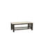 Table basse moderne et contemporaine avec plateau en faux marbre et pieds en noyer antique