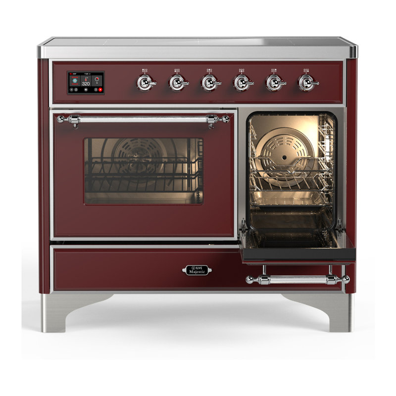 Majestic III Series 40 Inch Induction Range with 6 Induction Elements in Stainless Steel (Brass Trim), Burgundy, Chrome