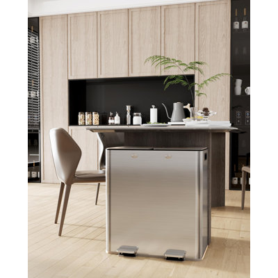 Poubelle de recyclage à deux compartiments, poubelle 2 en 1 60L / 16 Gal - poubelle de cuisine en acier inoxydable avec 2 seaux