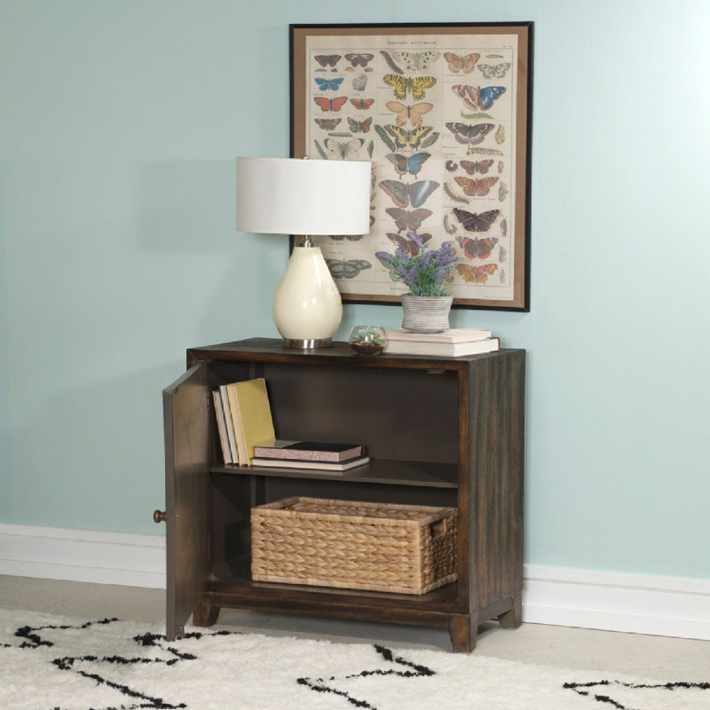 Dix Solid Wood Carved Detail Accent Cabinet, Dark Brown
