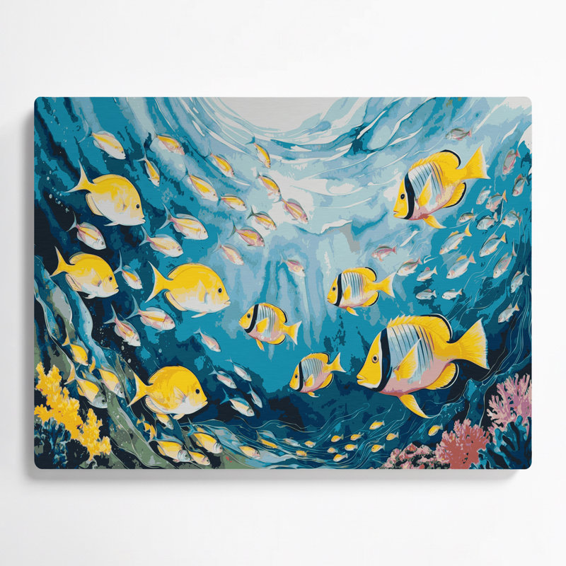 Art mural bleu hawaïen, groupes de poissons, H 11 po x l 14 po