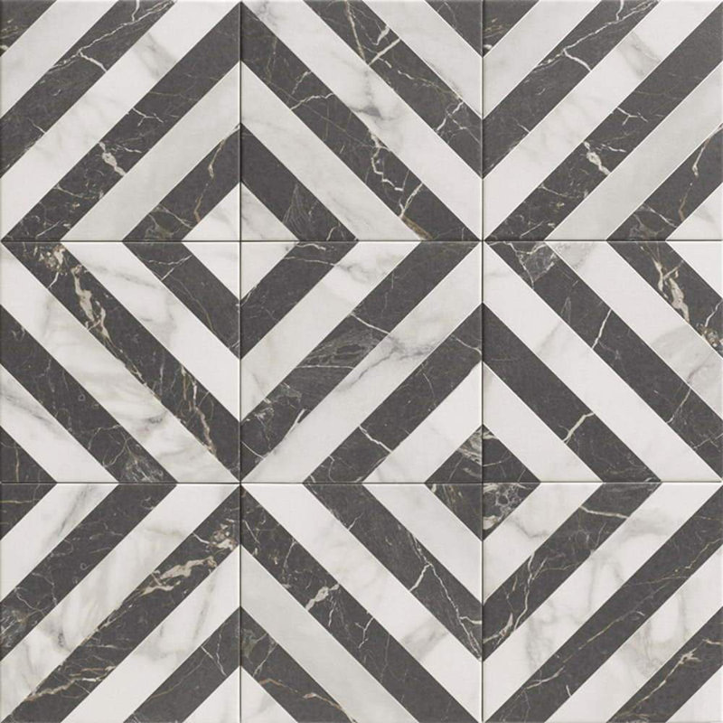 Plum&Clay Nova Matt Ceramic Grey Star Patterned Wall & Floor Tile, Box of 56, (L)450mm (W)450mm