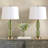 Table Lamp - Modern Faceted Green Glass Table Lamp with White Fabric Shade