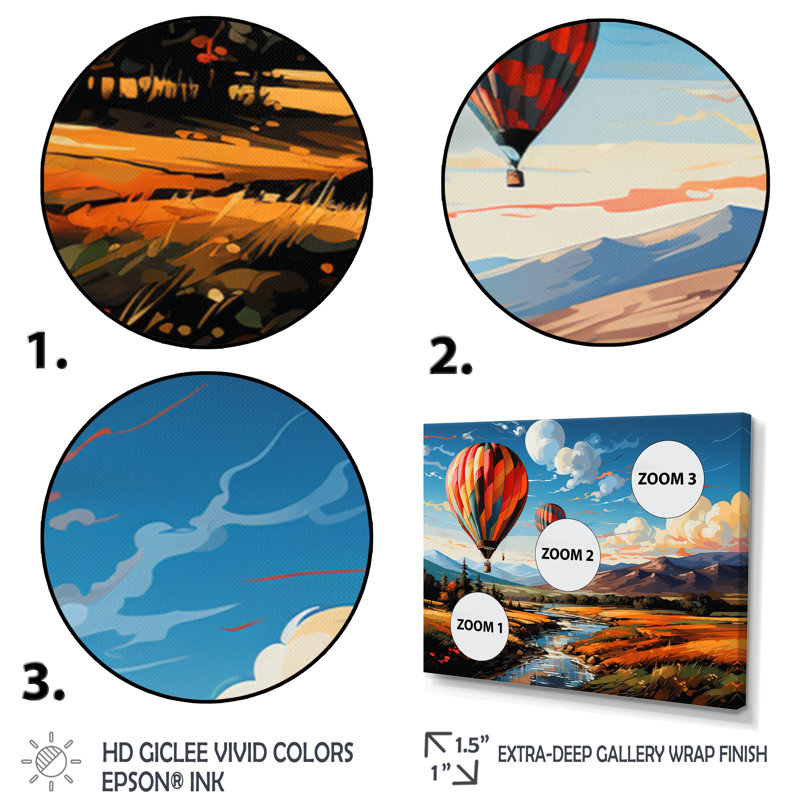 Orange Hot Air Ballon Bold Landscape I - Hot Air Balloon Canvas Prints, H 16 po x l 32 po x P 1 po, Cadre photo noir