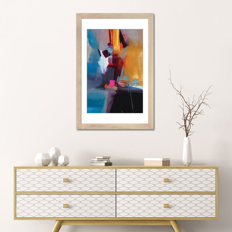 Estampe numérique sur toile Jazzy Abstract VII, Cadre de coin ouvert en bois naturel, Blanc, H 24 po x l 16 po x P 1 po