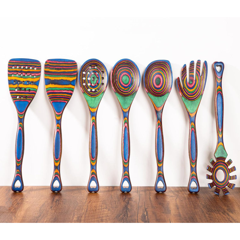 BLASIVE 7-Piece Wooden Cooking Utensils Wooden Spoons for cooking Wooden Utensil set Pakkawood kitchen Utensils for Cooking Non-Stick Spoon
