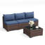 Ensemble de conversation en osier pour 3 personnes avec coussins et table basse-811869514