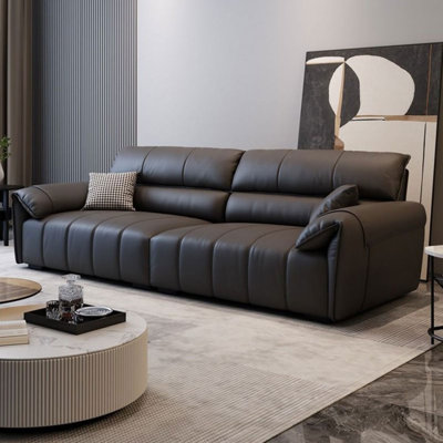 Black Genuine Leather Modular Sofa cushion couch