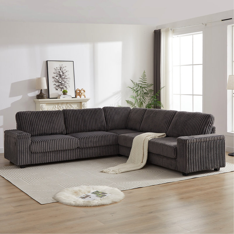 Canapé d'angle 5 places en velours côtelé gris L 110 po Comfy