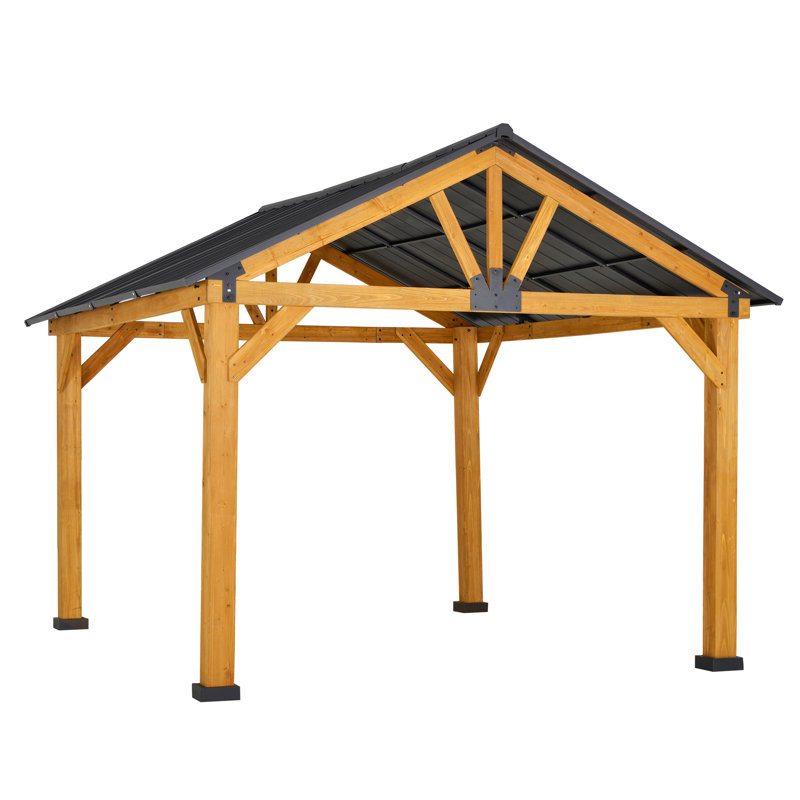 Large Natural Wood and Steel Outdoor Patio Gazebo