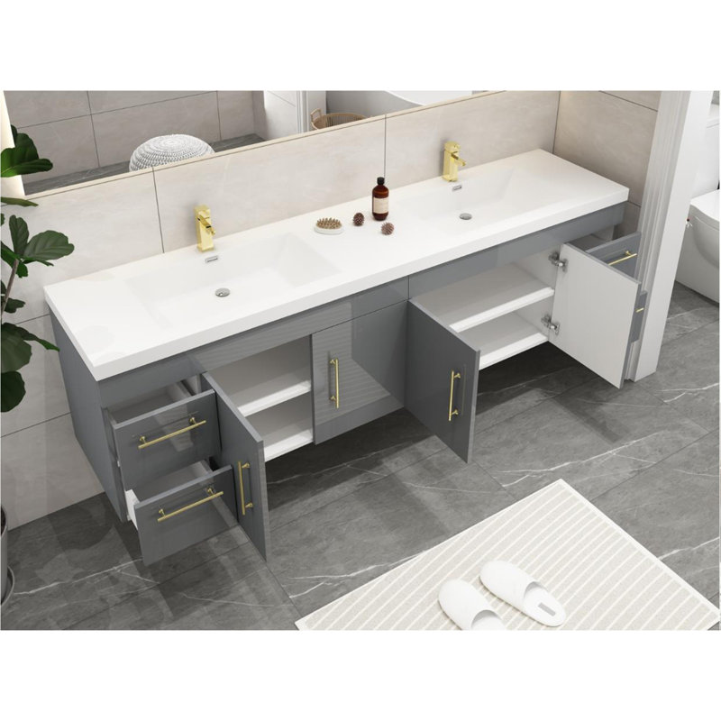 Ensemble de meuble-lavabo double 83 po Romer, Gris, Or