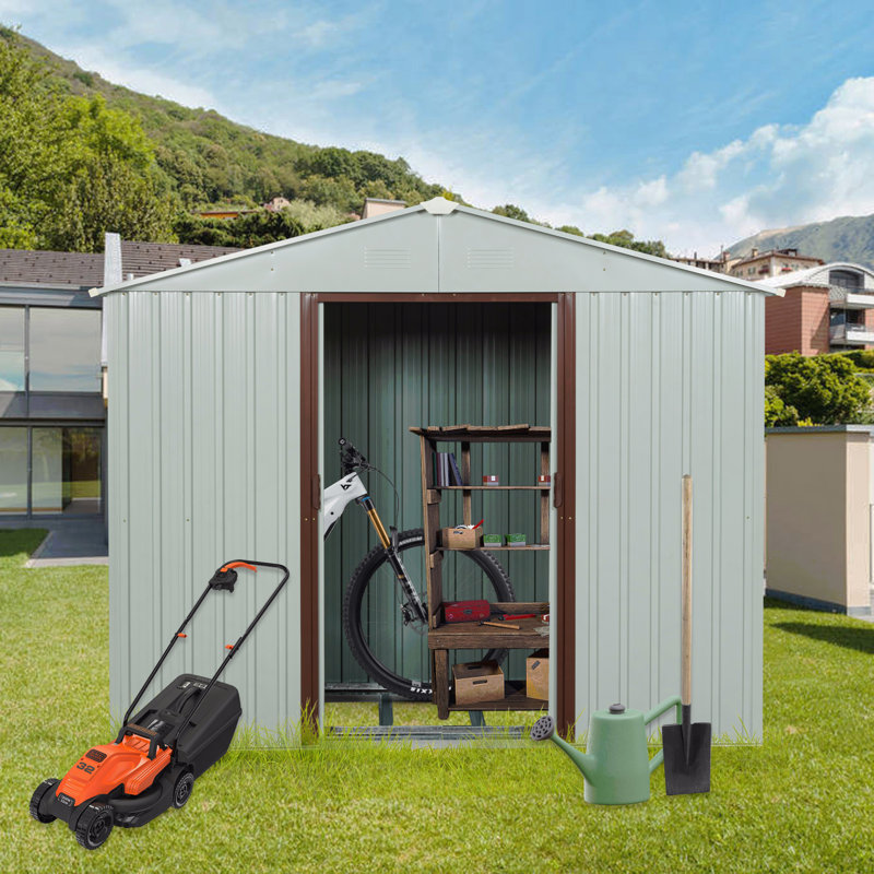 8Ft X 4Ft Outdoor Metal Storage Shed With Metal Foundation, White