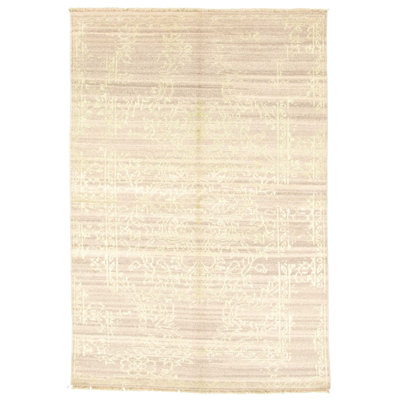 Tapis unique noué à la main style La Seda des années 2010 de 5 pi 1 po x 8 pi 6 po beige Fjoralba