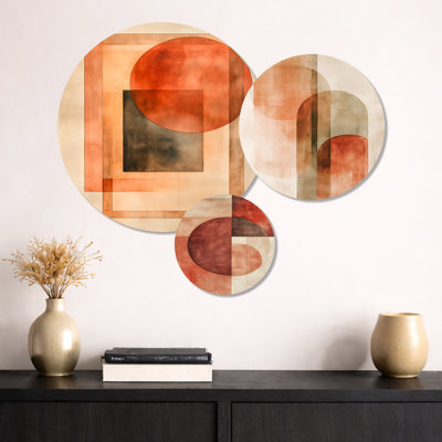 Terracotta Balance I – Orange Geometric Metal Wall Art Print Set of 3
