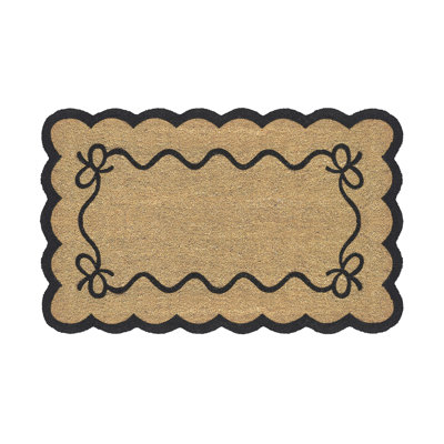 Home Black Bow Scalloped Edge Coir Outdoor Doormat