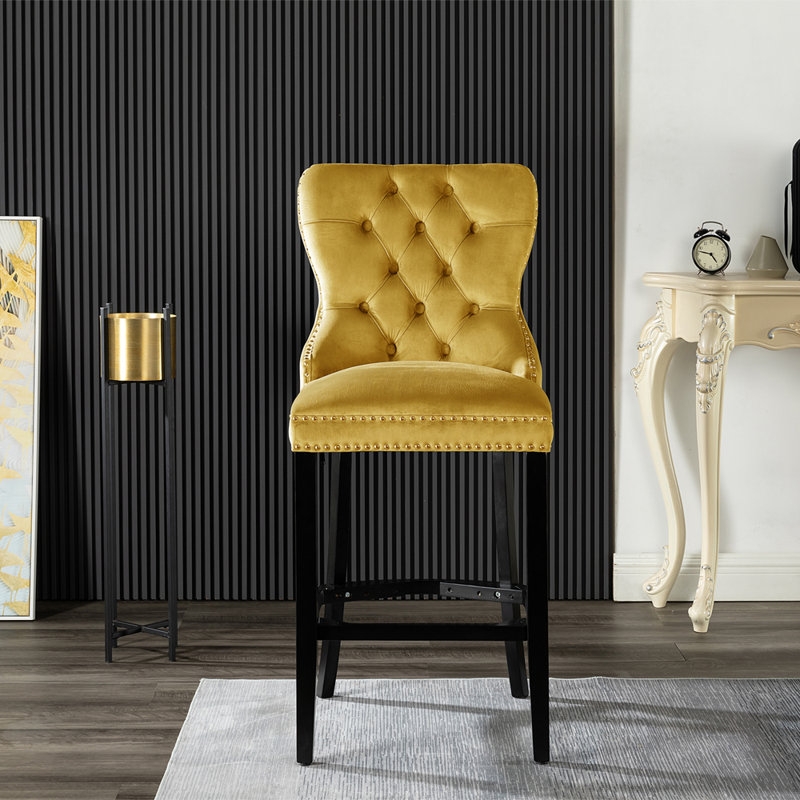 Eadie Upholstered Counter Stool with Solid Wood Frame, Mustard