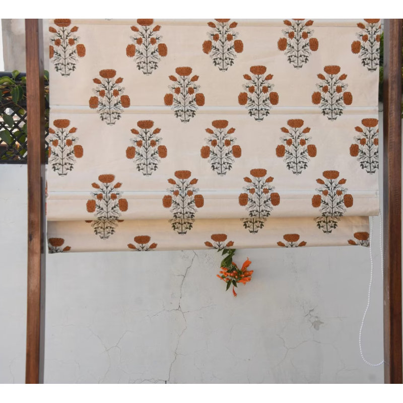 Handmade Block Print Roman Shade – Timeless Artisan Design, 54"W x 48"L