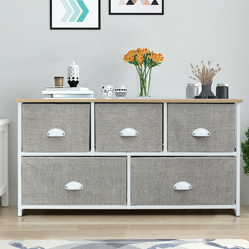 Commode 5 tiroirs Minden, Blanc