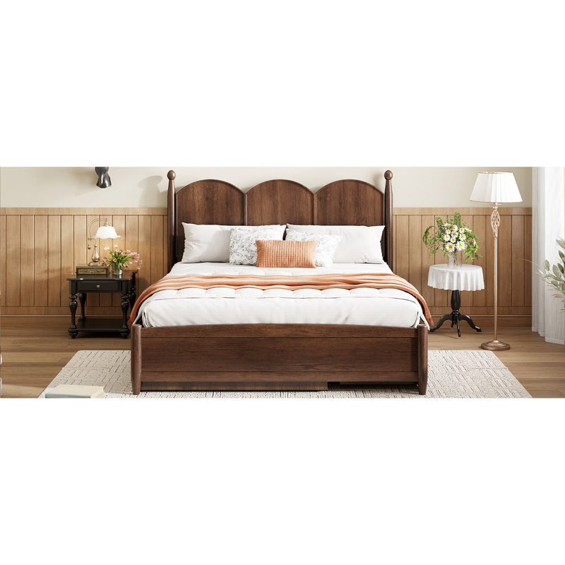 Grand lit plateforme avec 2 grands tiroirs, Noyer