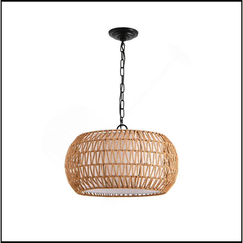 Luminaire suspendu de ferme 18 po à hauteur réglable, luminaire suspendu en corde de jute tissé Boho, base E26, 60 W maximum, compatible avec un plafond plat, voûté et incliné (ampoule non incluse)