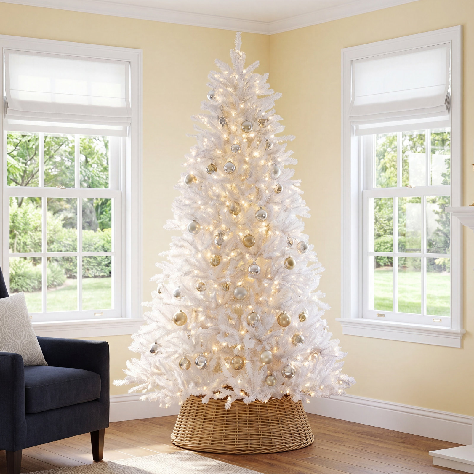 Pre-Lit White Fir Christmas Tree, 9'