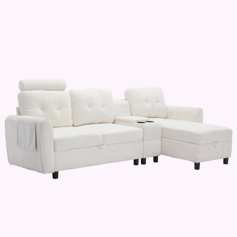 Canapé rembourré 88,98 po Gevena, Simili cuir blanc